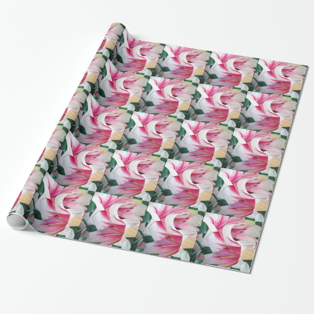 Blume Aquarellkunst in Weiß und Rosa Geschenkpapier (Ungerollt)