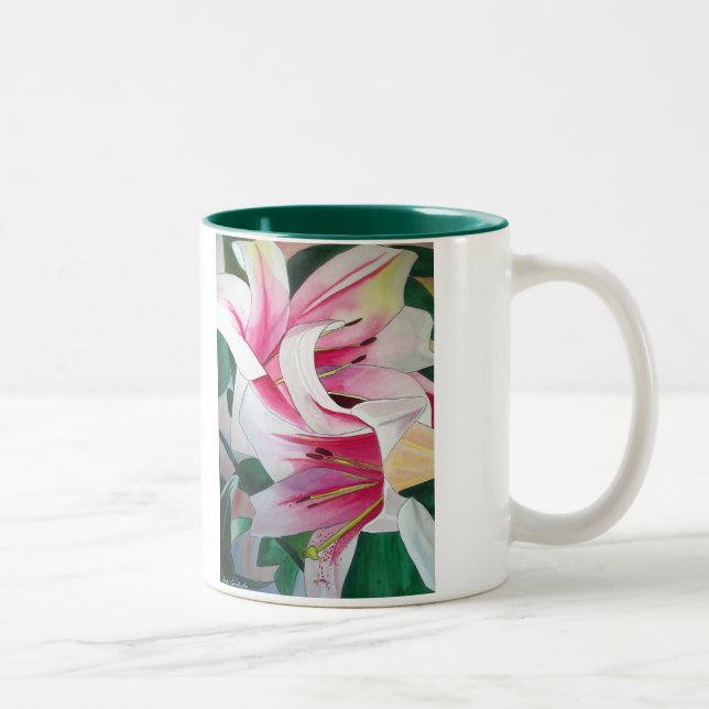 Blume Aquarellmalerei Zweifarbige Tasse (Rechts)