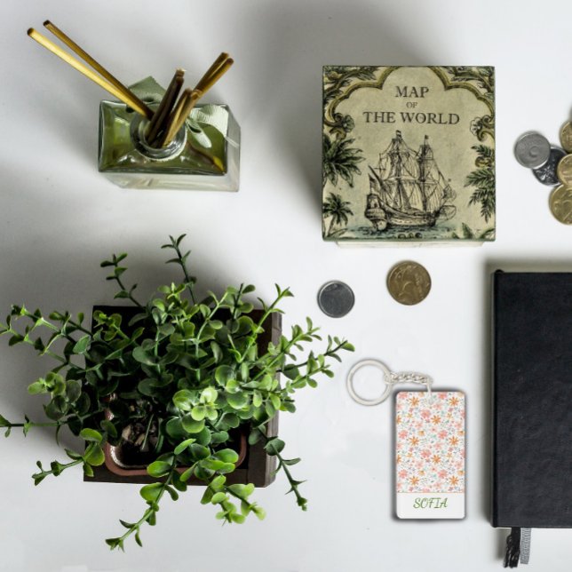 Blume Aquarellmuster Name gelb orange Schlüsselanhänger (Von Creator hochgeladen)