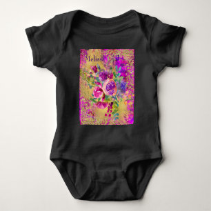 Blume Aquarellon Bouquet auf rosa Personalisiert Baby Strampler