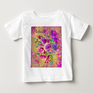 Blume Aquarellon Bouquet auf rosa Personalisiert Baby T-shirt