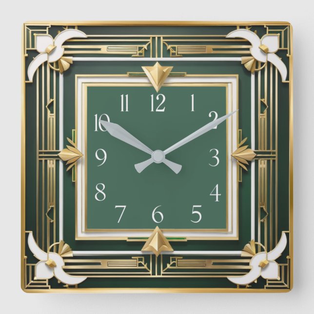 Blume Art Deco Quadratische Wanduhr (Vorderseite)