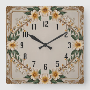 Blume Art Deco Quadratische Wanduhr