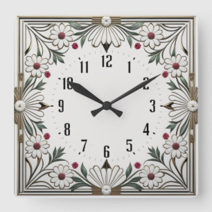Blume Art Deco Quadratische Wanduhr