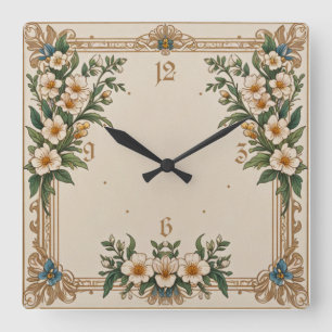 Blume Art Deco Quadratische Wanduhr