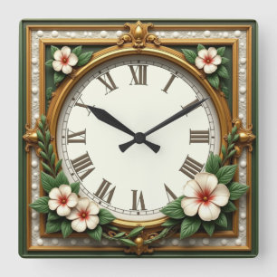Blume Art Deco Quadratische Wanduhr