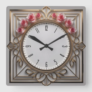 Blume Art Deco Quadratische Wanduhr