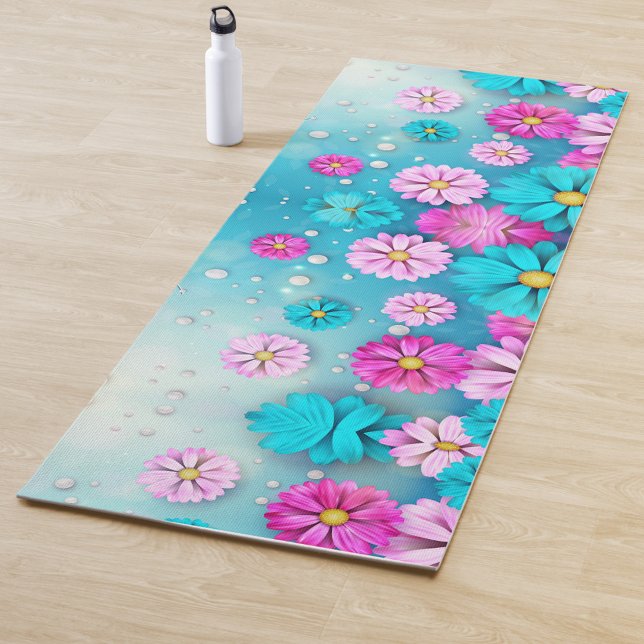 Blume Art Mind & Body Yoga Mat Yogamatte (A vibrant yoga mat adorned with colorful flowers in shades of pink and blue.)