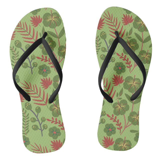 Blume, Ast, Blatt, nahtlos, grün, blumenreich Flip Flops (Fußbett)
