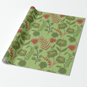 Blume, Ast, Blatt, nahtlos, grün, blumenreich Geschenkpapier