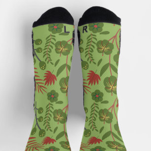 Blume, Ast, Blatt, nahtlos, grün, blumenreich Socken