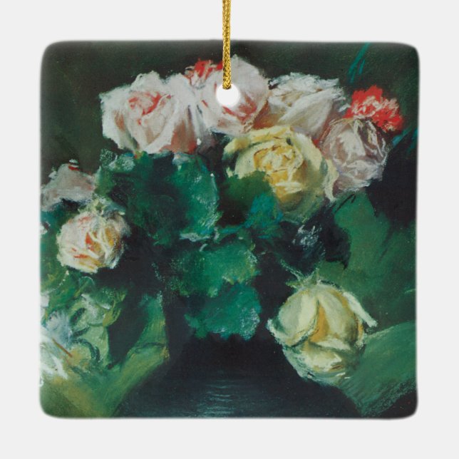 Blume (auch Rose genannt) von William Merritt Chas Keramikornament (Rückseite)