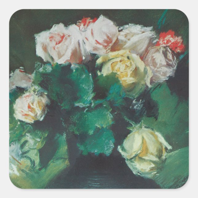 Blume (auch Rose genannt) von William Merritt Chas Quadratischer Aufkleber (Vorderseite)