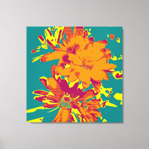 Blume auf blauem Hintergrund - Wrapped Canvas Leinwanddruck