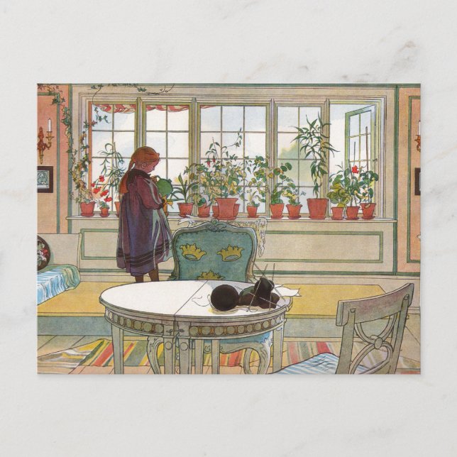 Blume auf dem Windows von einer Zuhause Carl Larss Postkarte (Vorderseite)