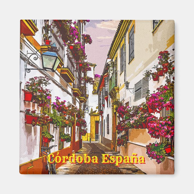 Blume auf der Straße. Córdoba, Andalusien, Spanien Magnet (Vorne)