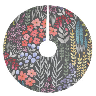 Blume auf der Weide: Aquarellblume nahtlos Polyester Weihnachtsbaumdecke