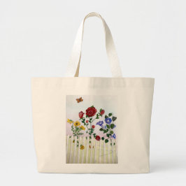 Blume auf einem Picketzaun Aquarellmalerei Jumbo Stoffbeutel