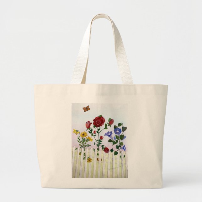 Blume auf einem Picketzaun Aquarellmalerei Jumbo Stoffbeutel (Vorne)