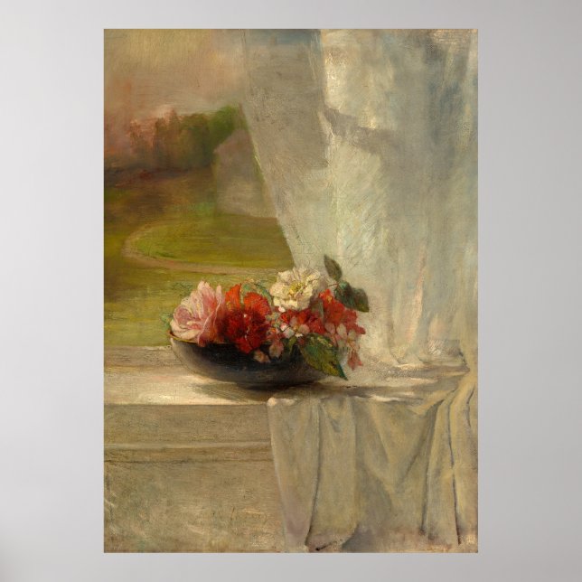 Blume auf einer Fensterkante von John La Farge Poster (Vorne)