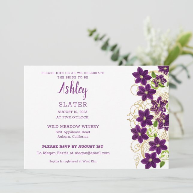 Blume auf Gold Trellis Bridal Dusche Einladung (Stehend Vorderseite)