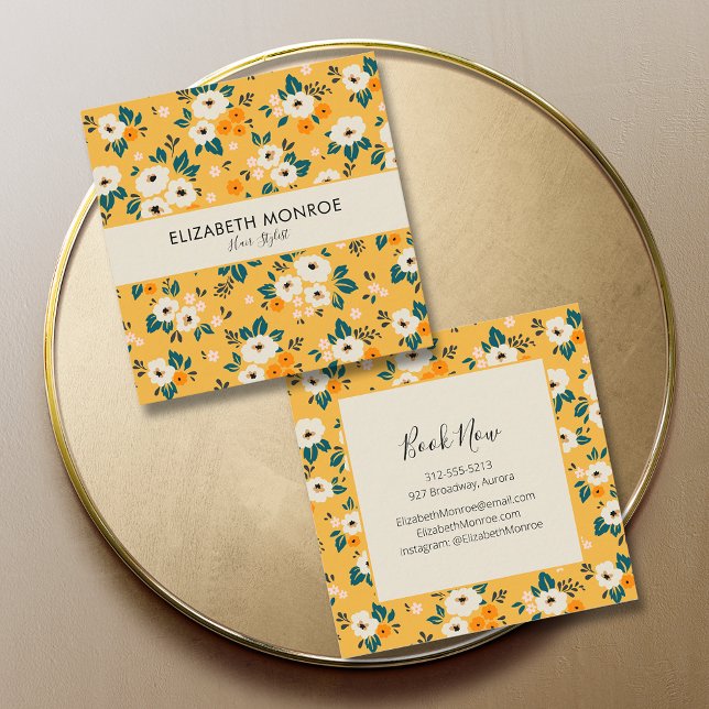 Blume auf Goldsalon-Haarstylist-Makeup Quadratische Visitenkarte (Von Creator hochgeladen)