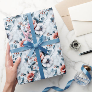 Blume auf grauem und weißem Marmor Geschenkpapier