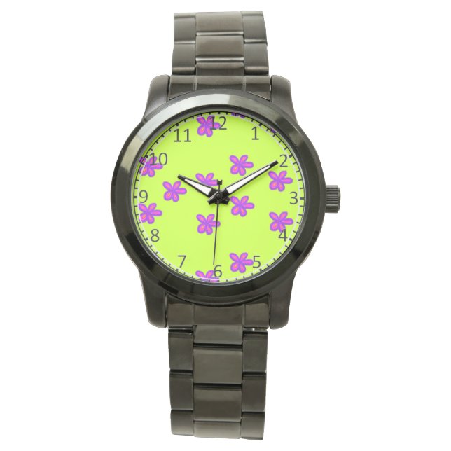 Blume auf Grün Armbanduhr (Vorderseite)