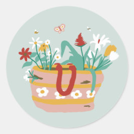 Blume - auf hellgrün. runder aufkleber