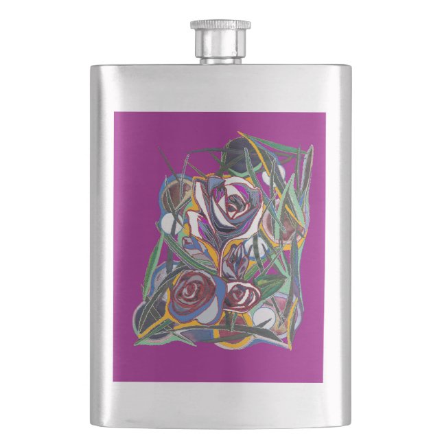 Blume auf lila Hintergrund Flachmann (Vorderseite)