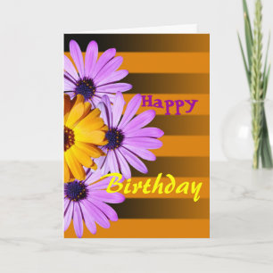 Blume auf Streifen Happy Birthday card Karte