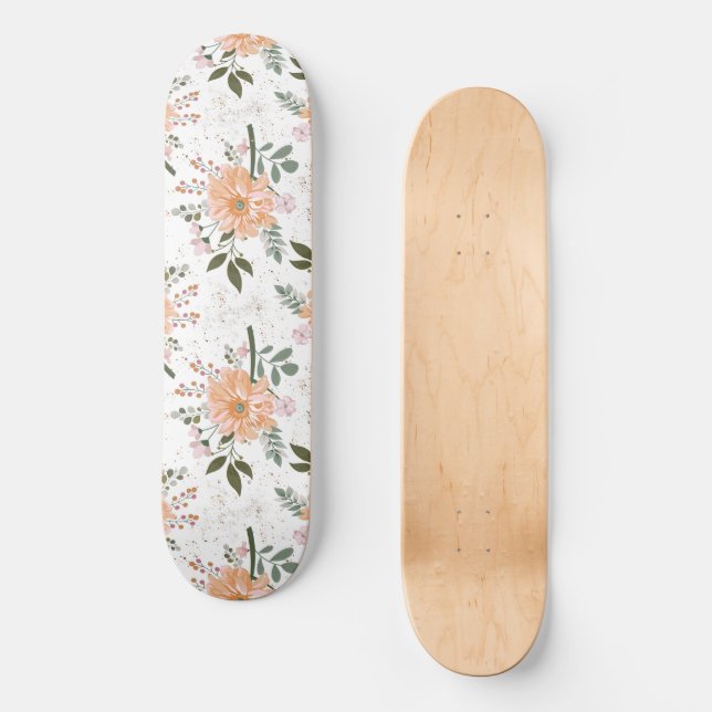 Blume auf weißem Hintergrund Skateboard (Vorderseite)