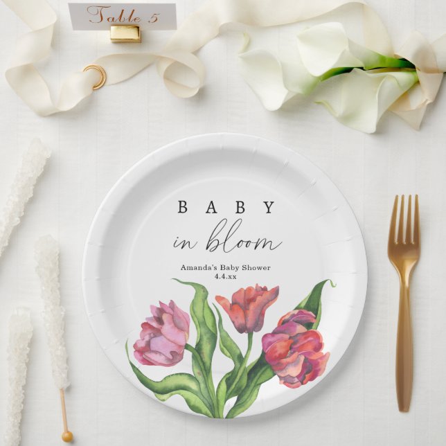 Blume aus Aquarell - Baby in Blüte Pappteller (Hochzeit)