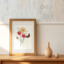 Blume aus Aquarellrot und Gelb Poster