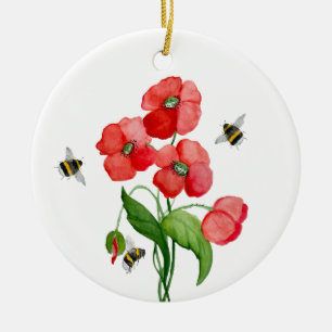 Blume aus Aquarelltuch und niedliche Hummel Keramik Ornament