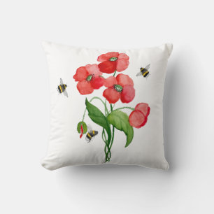Blume aus Aquarelltuch und niedliche Hummel Kissen