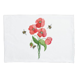 Blume aus Aquarelltuch und niedliche Hummel Kissenbezug