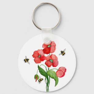 Blume aus Aquarelltuch und niedliche Hummel Schlüsselanhänger