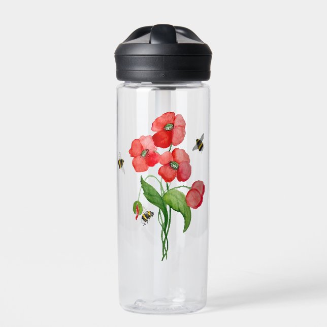 Blume aus Aquarelltuch und niedliche Hummel Trinkflasche (Vorderseite)