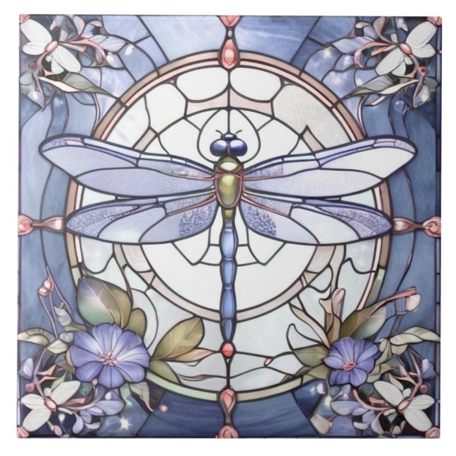 Blume aus blau-weiß gestanztem Glas Fliese (Vorderseite)