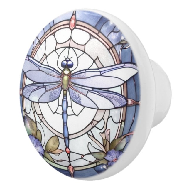 Blume aus blau-weiß gestanztem Glas Keramikknauf (Rechts)