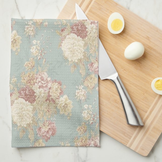 Blume aus blau-weiß-rosa Shabby Chic Geschirrtuch (Viertel Falte)