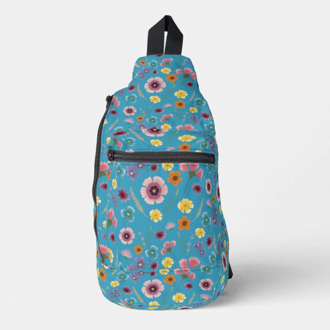 Blume aus blauem Sack Crossbody Bag (Vorderseite)