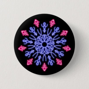 Blume aus blauem und rotem Neon Button