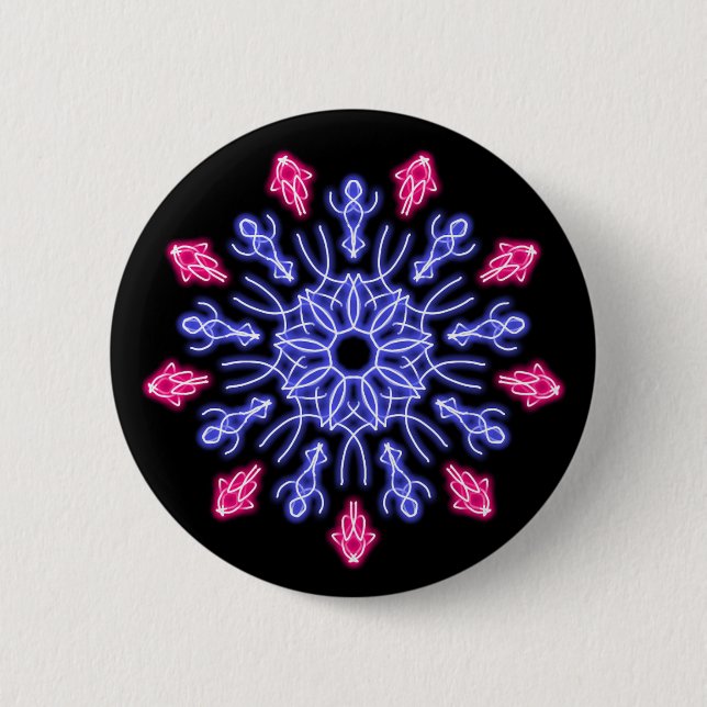 Blume aus blauem und rotem Neon Button (Vorderseite)