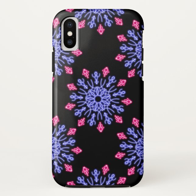 Blume aus blauem und rotem Neon Case-Mate iPhone Hülle (Rückseite)