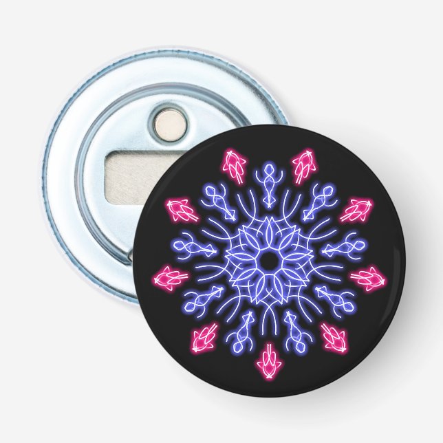 Blume aus blauem und rotem Neon Flaschenöffner (Vorderseite)