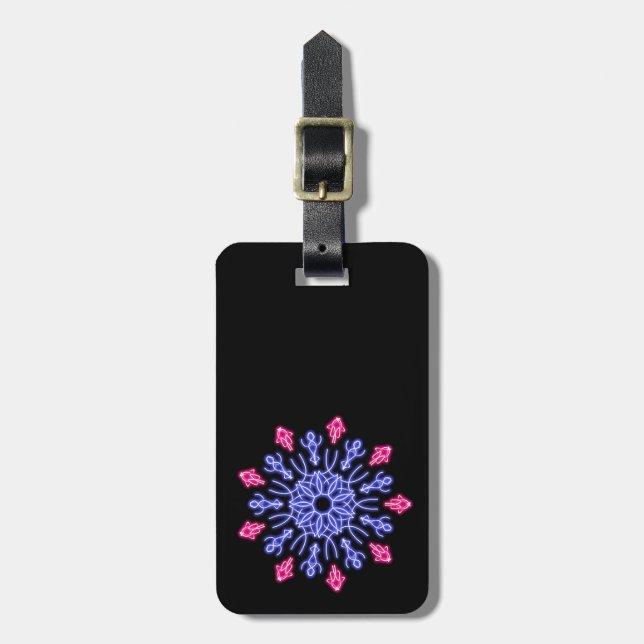 Blume aus blauem und rotem Neon Gepäckanhänger (Vorderseite vertikal)