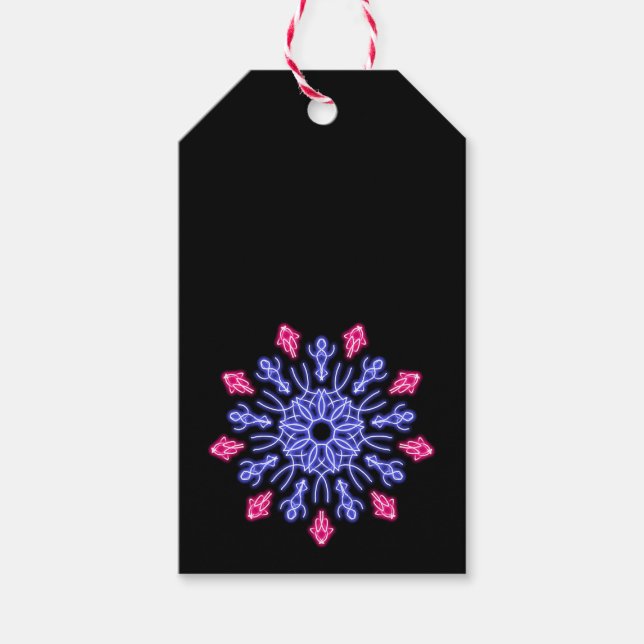 Blume aus blauem und rotem Neon Geschenkanhänger (Vorderseite)