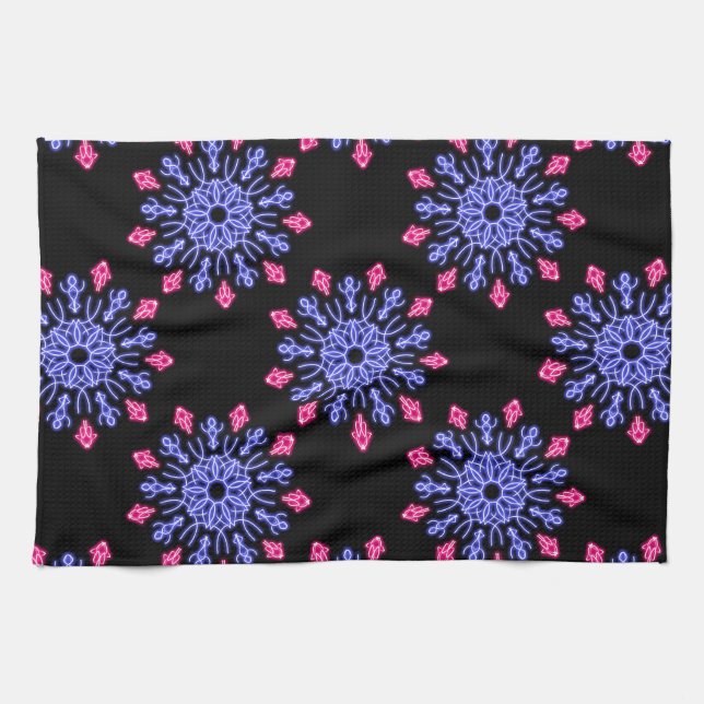 Blume aus blauem und rotem Neon Geschirrtuch (Horizontal)
